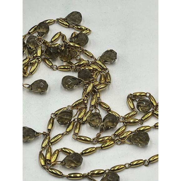 J. Crew Champagne Tan Colored Faceted Glass Drops Dangle Long Necklace - Picture 9 of 10